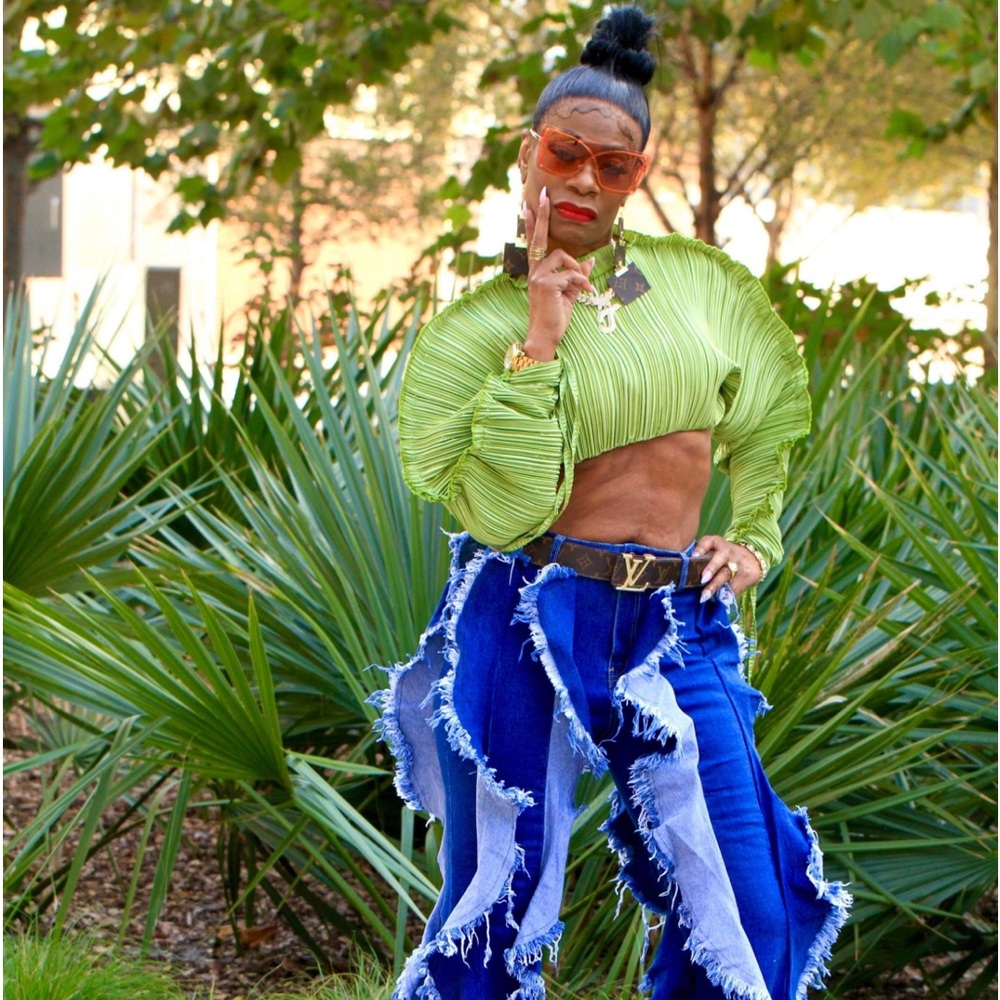 Ruffle denim blue jeans